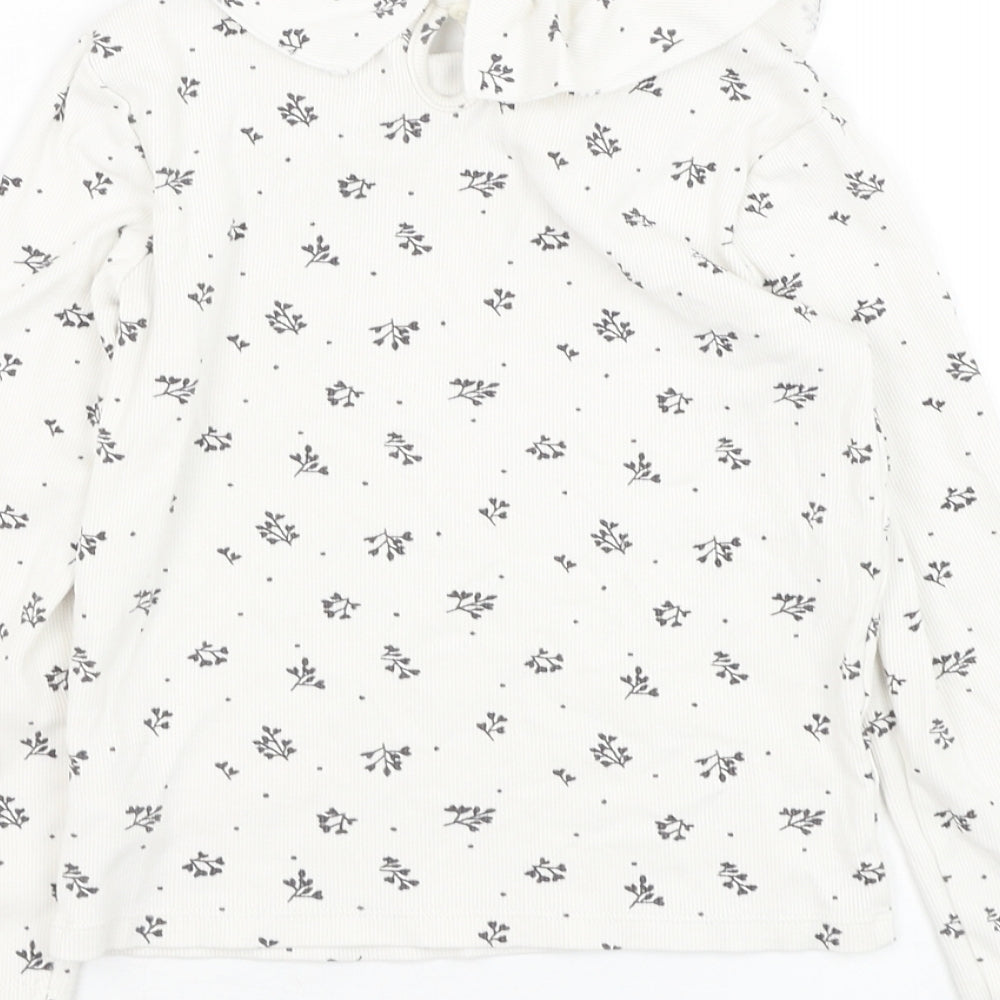 F&F Girls White Floral Cotton Basic T-Shirt Size 10 Years Round Neck Pullover