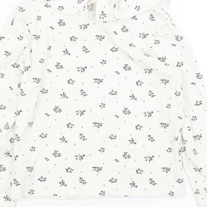 F&F Girls White Floral Cotton Basic T-Shirt Size 10 Years Round Neck Pullover