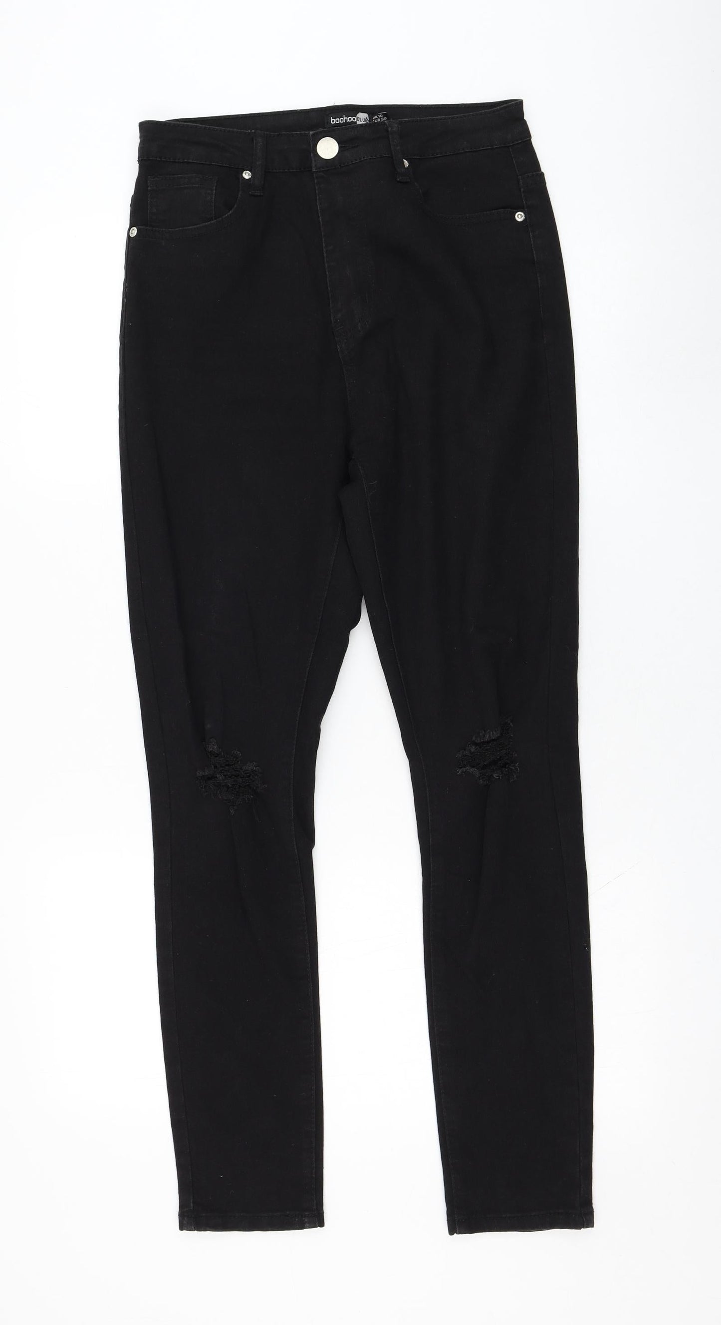 Boohoo Womens Black  Cotton Skinny Jeans Size 10 L29 in Regular Zip