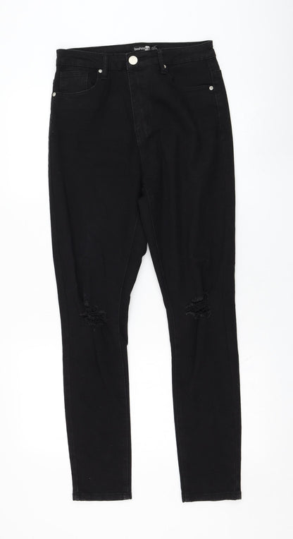 Boohoo Womens Black  Cotton Skinny Jeans Size 10 L29 in Regular Zip