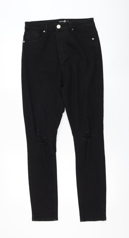 Boohoo Womens Black  Cotton Skinny Jeans Size 10 L29 in Regular Zip