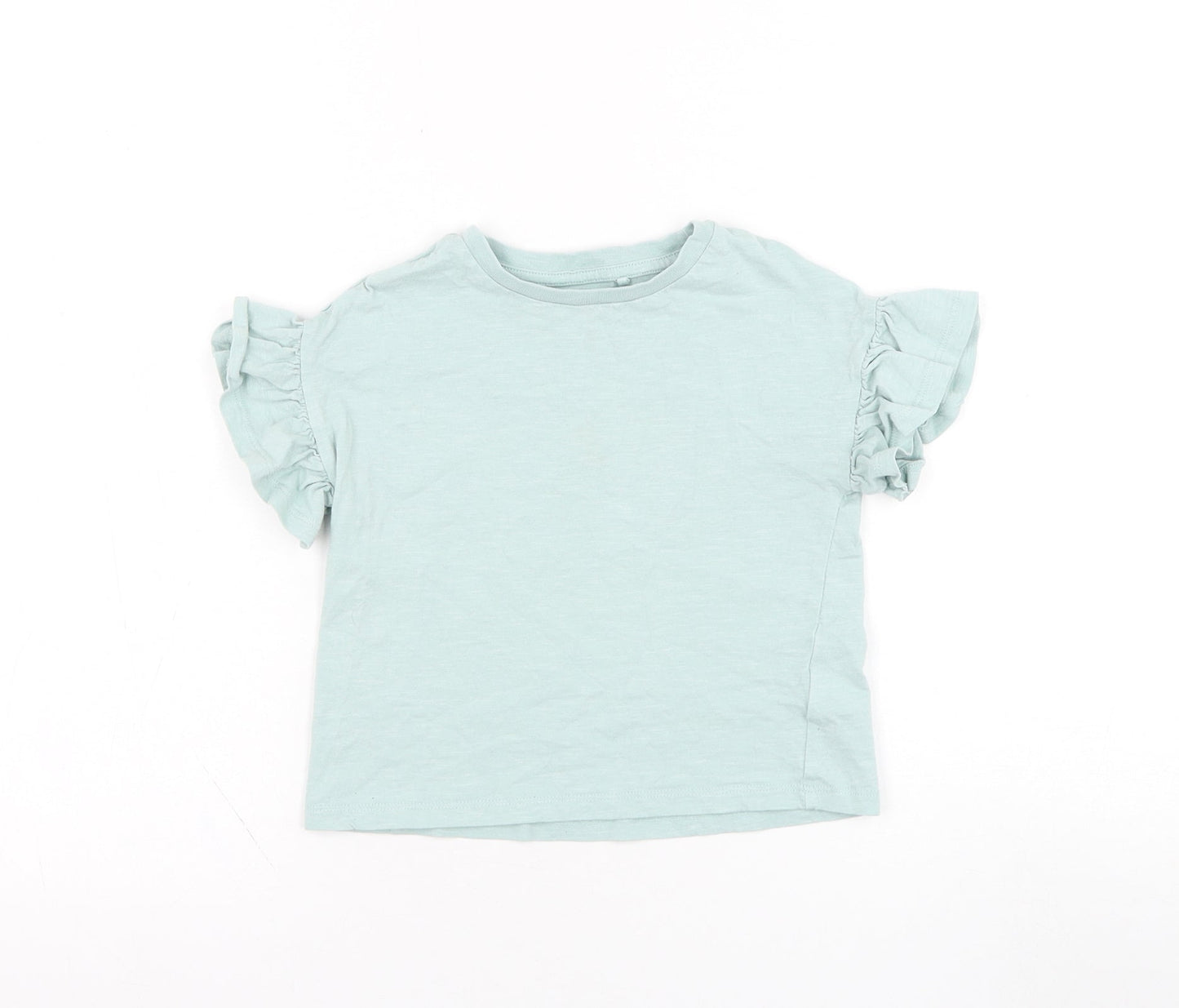 NEXT Girls Green  Cotton Basic T-Shirt Size 3 Years Round Neck Pullover