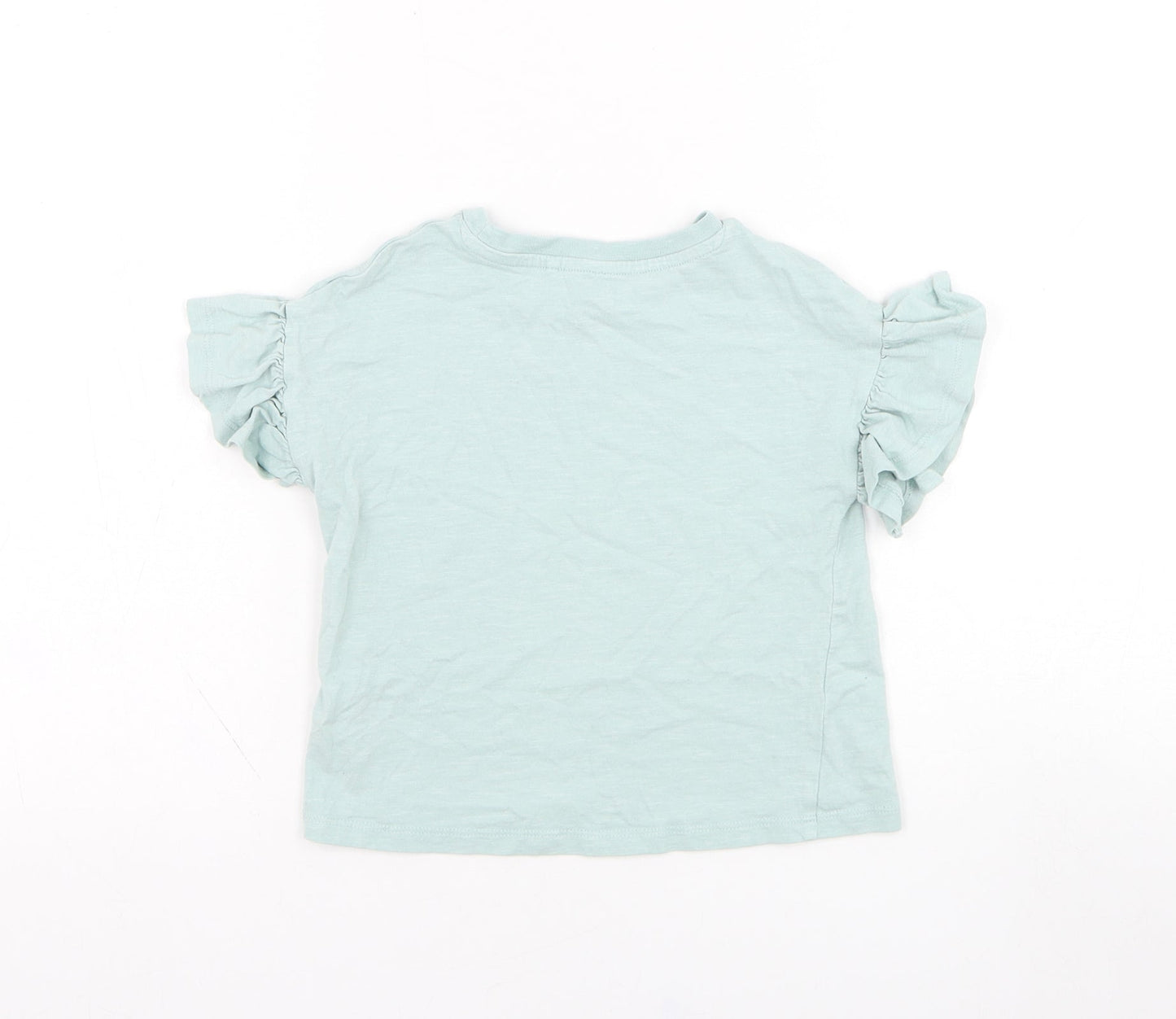 NEXT Girls Green  Cotton Basic T-Shirt Size 3 Years Round Neck Pullover