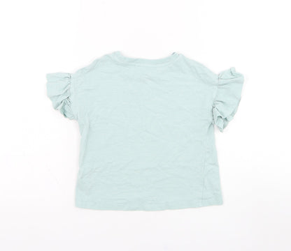 NEXT Girls Green  Cotton Basic T-Shirt Size 3 Years Round Neck Pullover