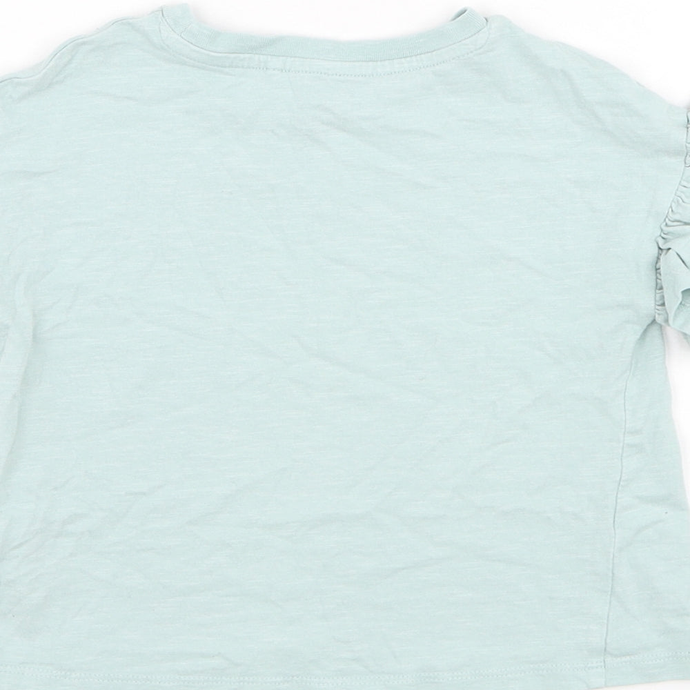 NEXT Girls Green  Cotton Basic T-Shirt Size 3 Years Round Neck Pullover