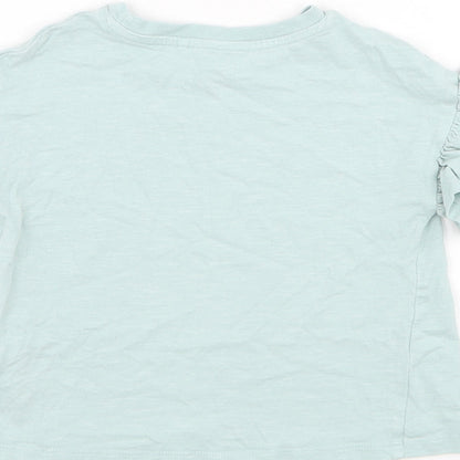 NEXT Girls Green  Cotton Basic T-Shirt Size 3 Years Round Neck Pullover