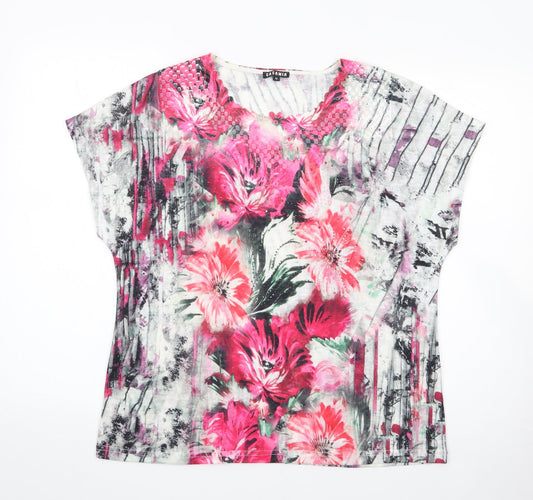 Casamia Womens Multicoloured Floral Polyester Jersey T-Shirt Size M Round Neck
