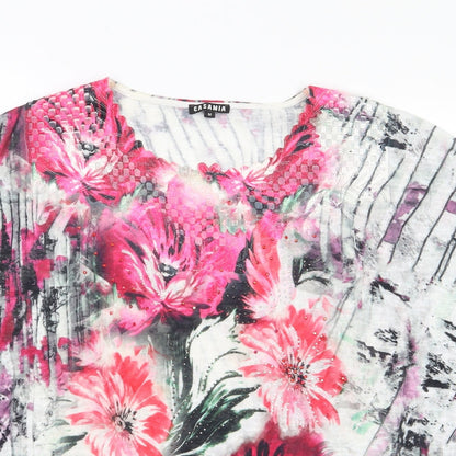 Casamia` Womens Multicoloured Floral Polyester Jersey T-Shirt Size M Round Neck