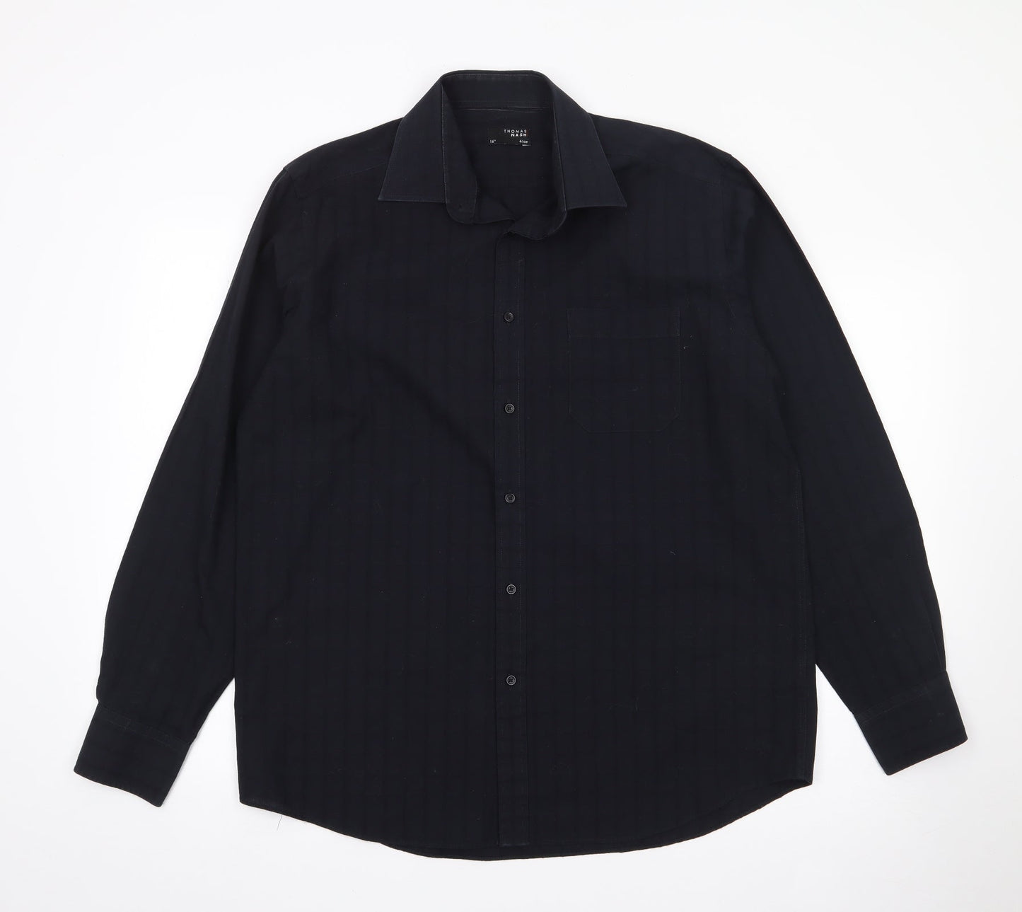Thomas Nash Mens Black  Polyester  Button-Up Size 41 Collared Button