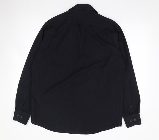 Thomas Nash Mens Black  Polyester  Button-Up Size 41 Collared Button