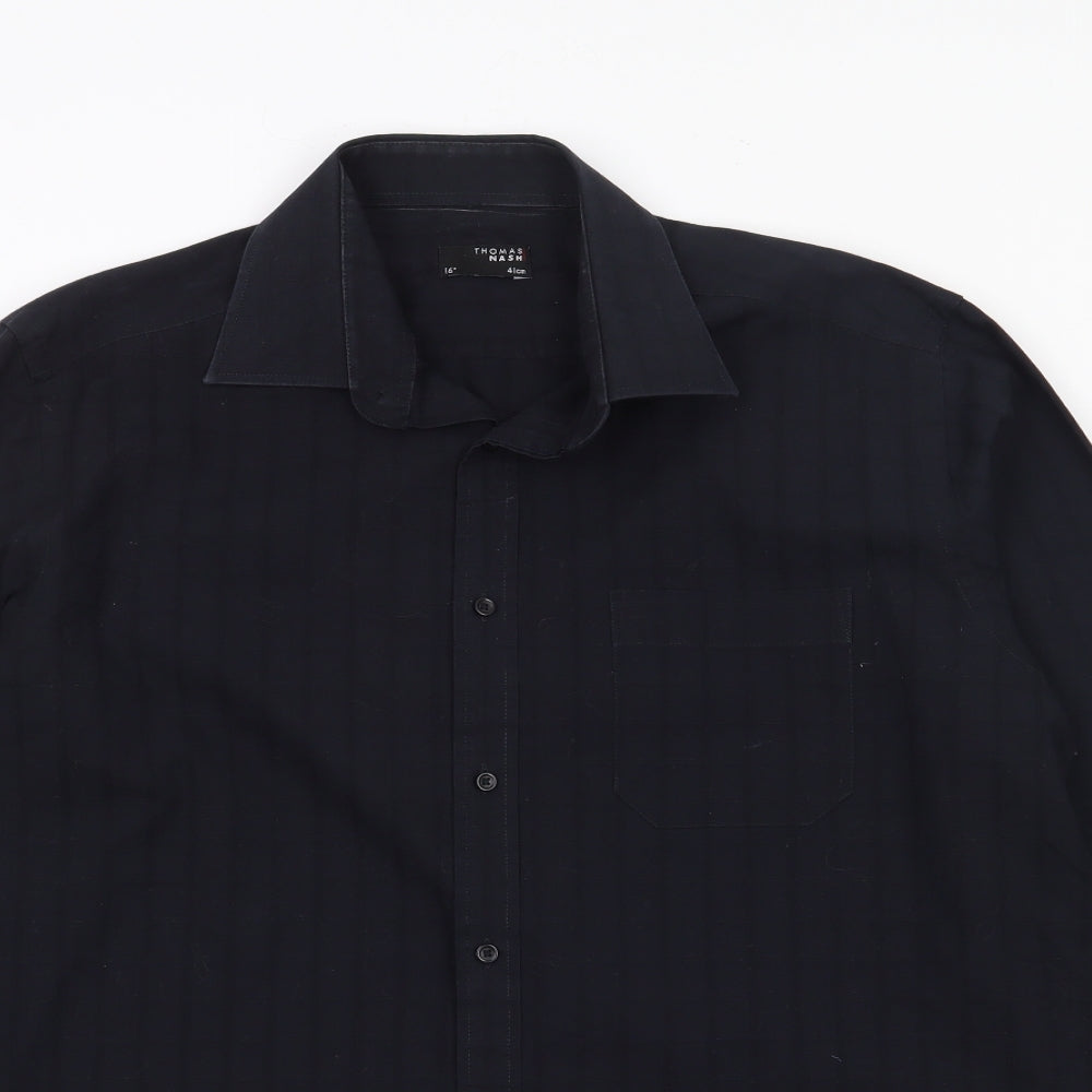 Thomas Nash Mens Black  Polyester  Button-Up Size 41 Collared Button