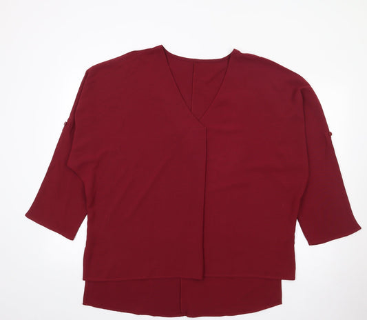 SheIn Womens Red  Polyester Jersey Blouse Size L V-Neck
