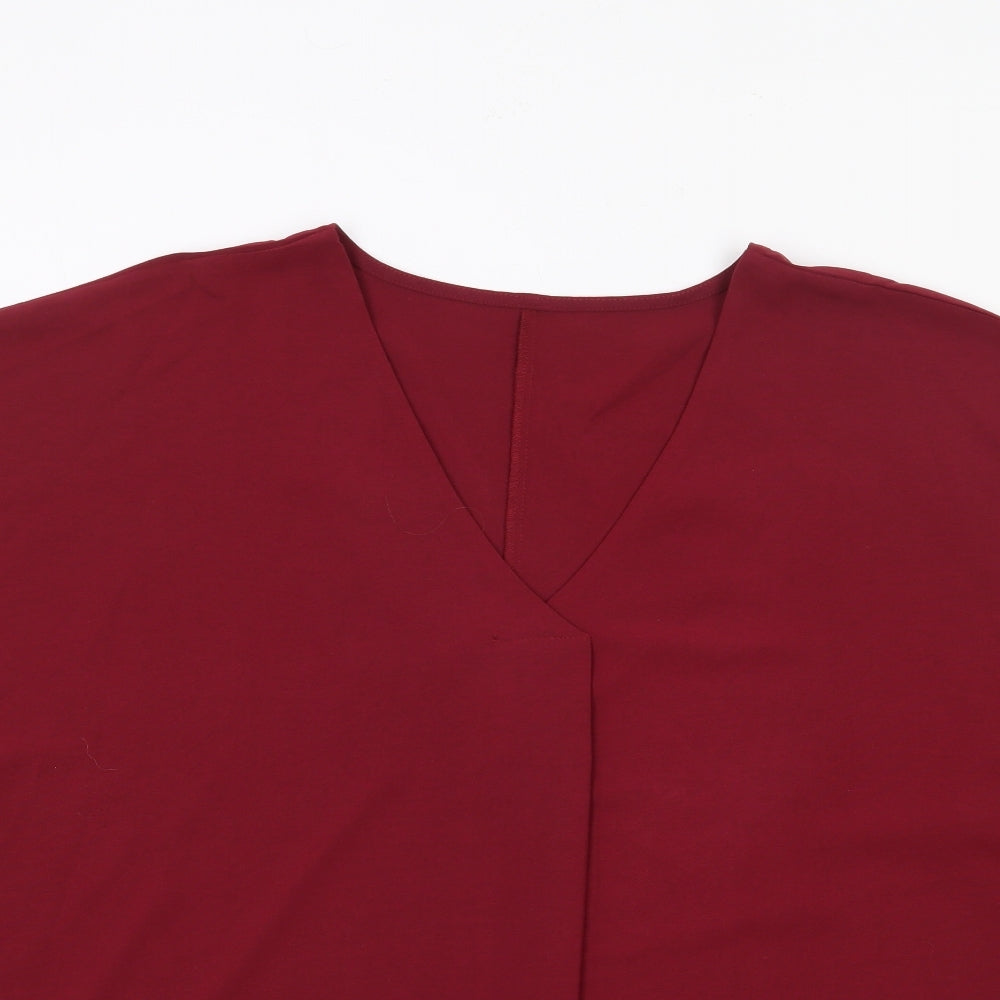 SheIn Womens Red  Polyester Jersey Blouse Size L V-Neck