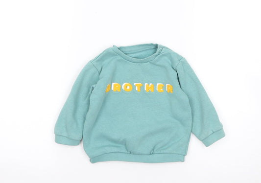 Marks and Spencer Boys Green  Cotton Pullover Jumper Size 9-12 Months  Pullover - Brother