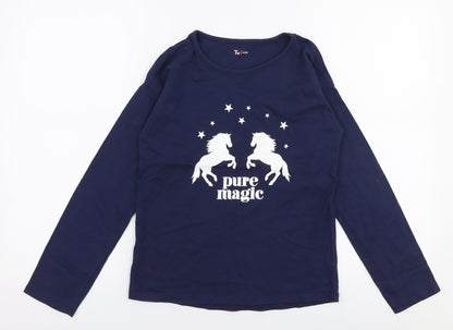 TU Girls Blue  100% Cotton Jersey T-Shirt Size 12 Years Round Neck Pullover - Unicorn
