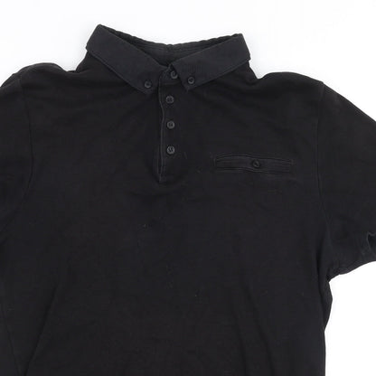 River Island Mens Black  Cotton  Polo Size S Collared Button
