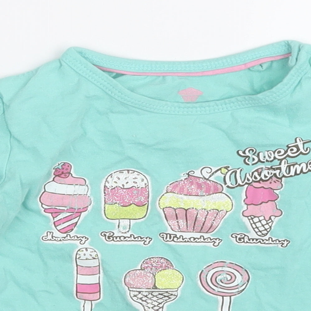 Lupilu Girls Green  Cotton Pullover T-Shirt Size 2 Years Round Neck