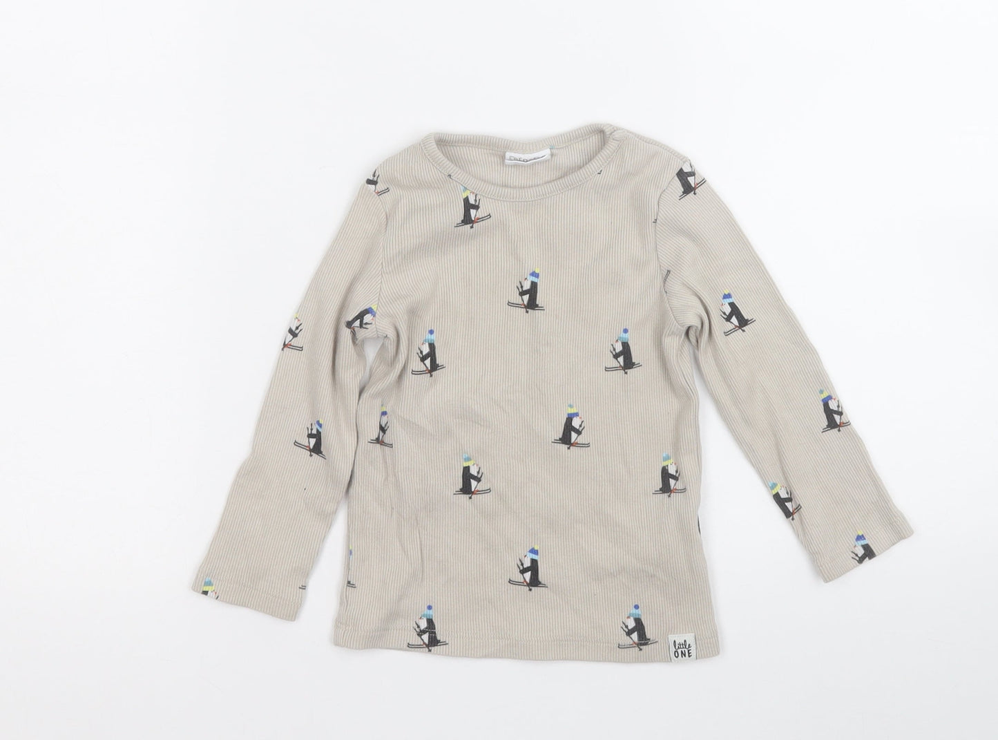 F&F Baby Beige Geometric Cotton Pullover Jumper Size 12-18 Months   - Skiing Penguin