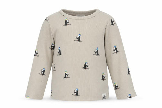 F&F Baby Beige Geometric Cotton Pullover Jumper Size 12-18 Months   - Skiing Penguin