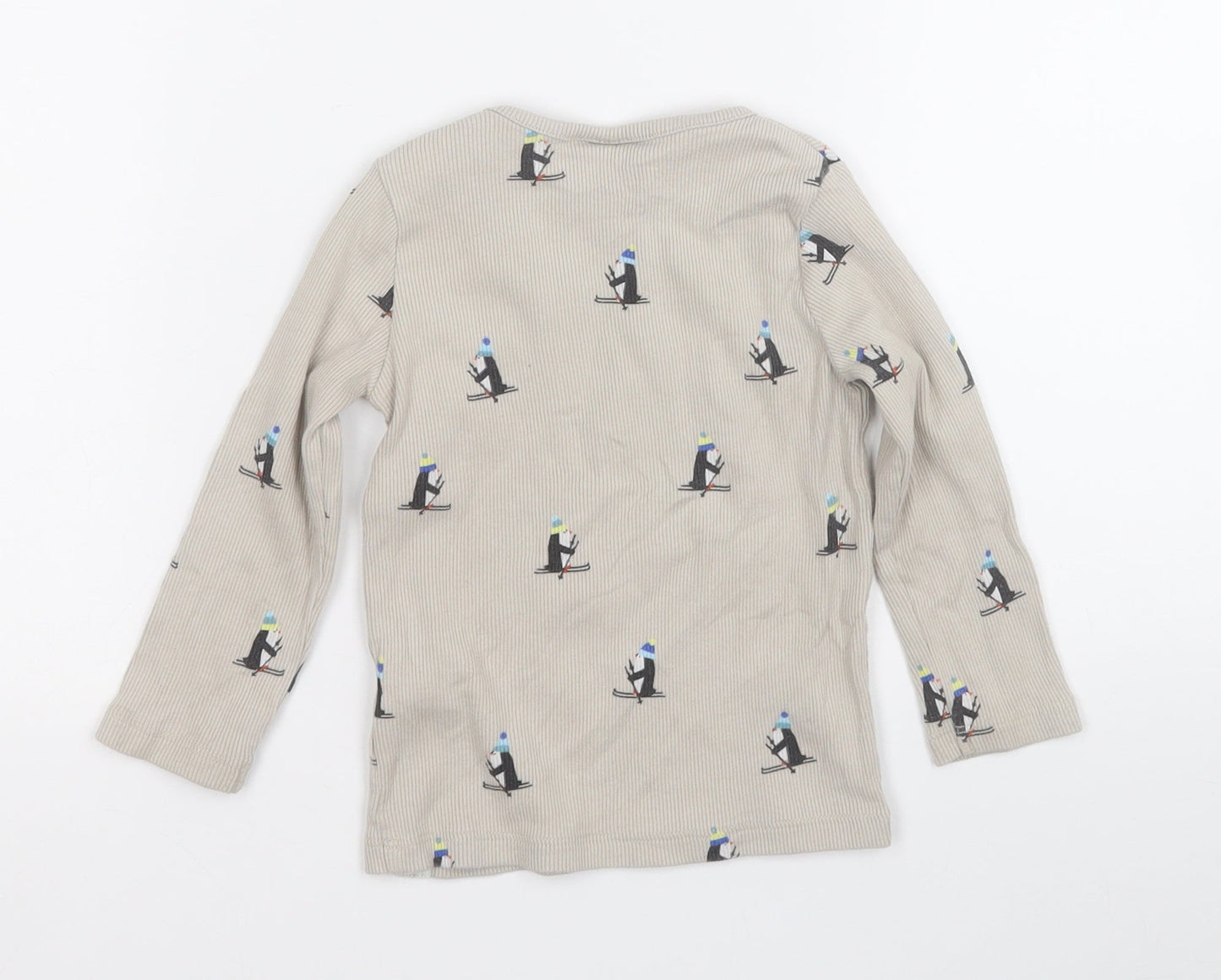 F&F Baby Beige Geometric Cotton Pullover Jumper Size 12-18 Months   - Skiing Penguin