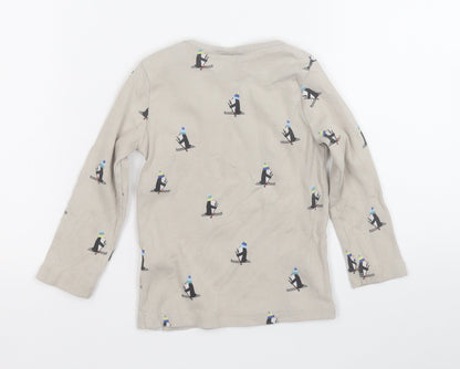 F&F Baby Beige Geometric Cotton Pullover Jumper Size 12-18 Months   - Skiing Penguin