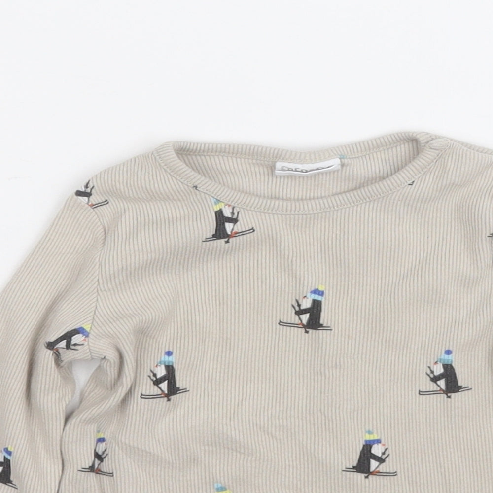 F&F Baby Beige Geometric Cotton Pullover Jumper Size 12-18 Months   - Skiing Penguin