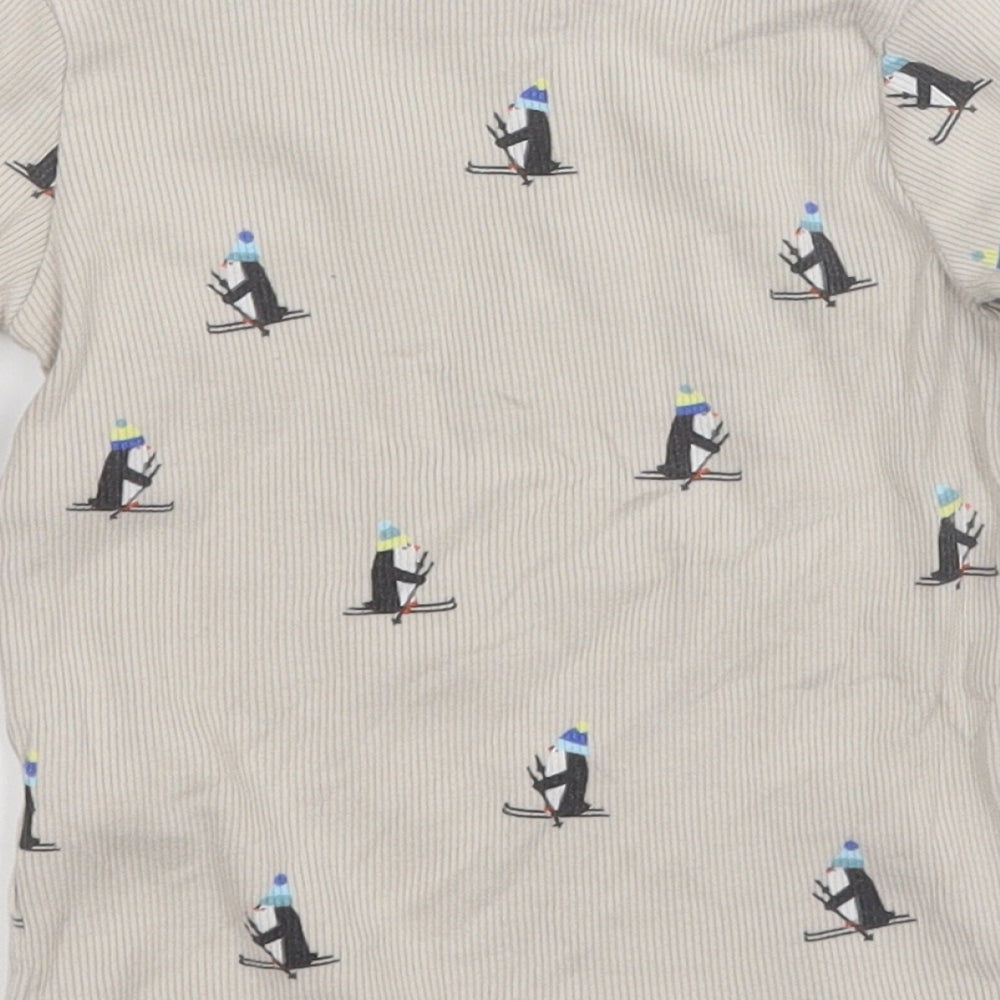 F&F Baby Beige Geometric Cotton Pullover Jumper Size 12-18 Months   - Skiing Penguin