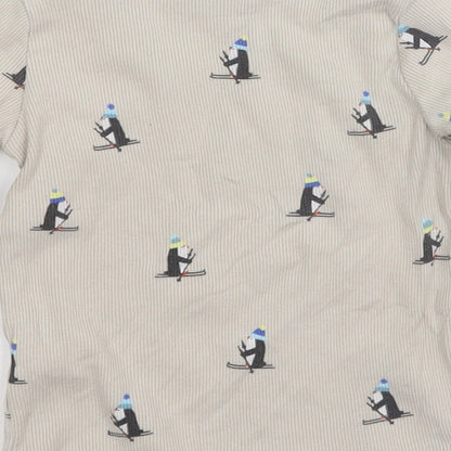 F&F Baby Beige Geometric Cotton Pullover Jumper Size 12-18 Months   - Skiing Penguin