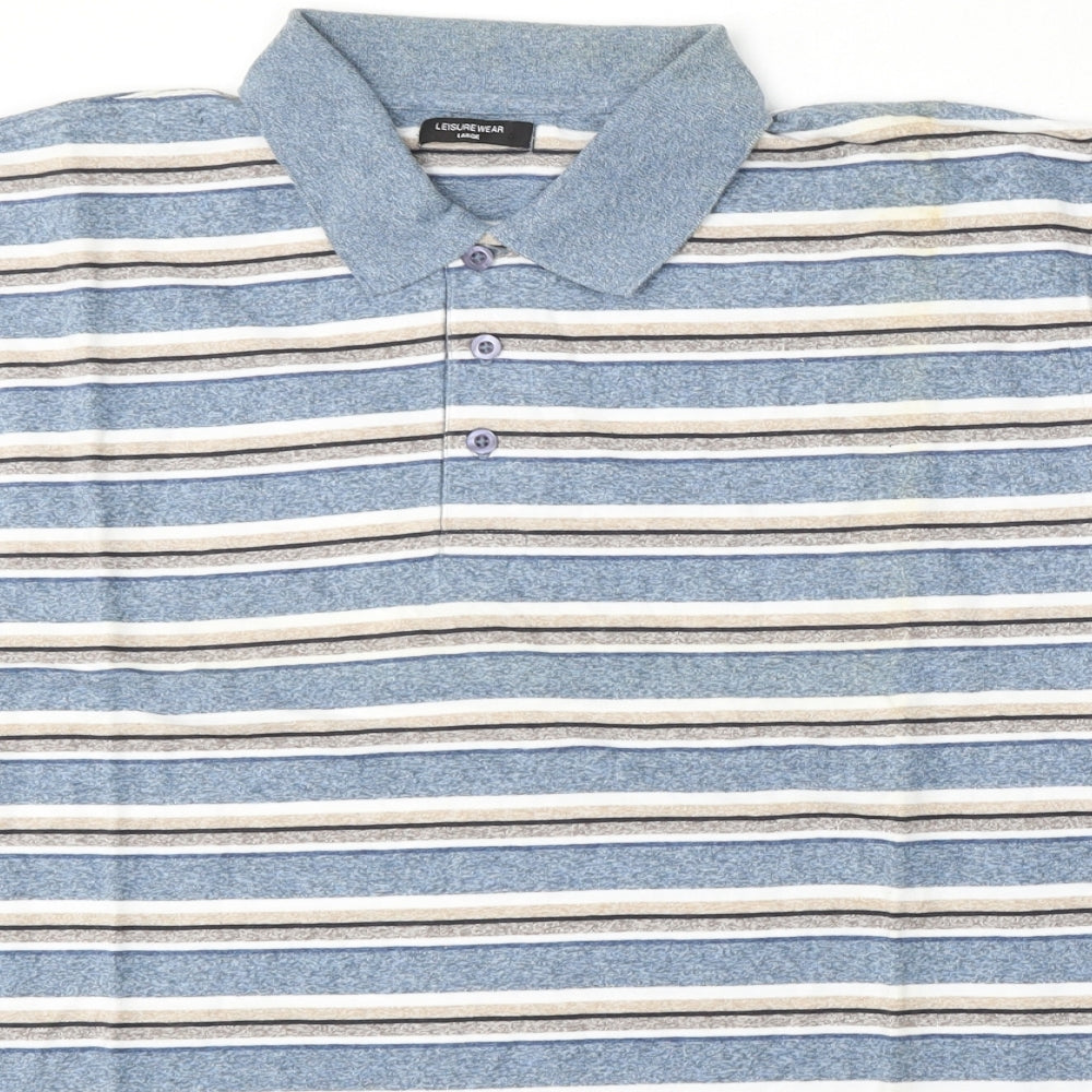 Leisurewear Mens Multicoloured Striped Cotton  Polo Size L Collared