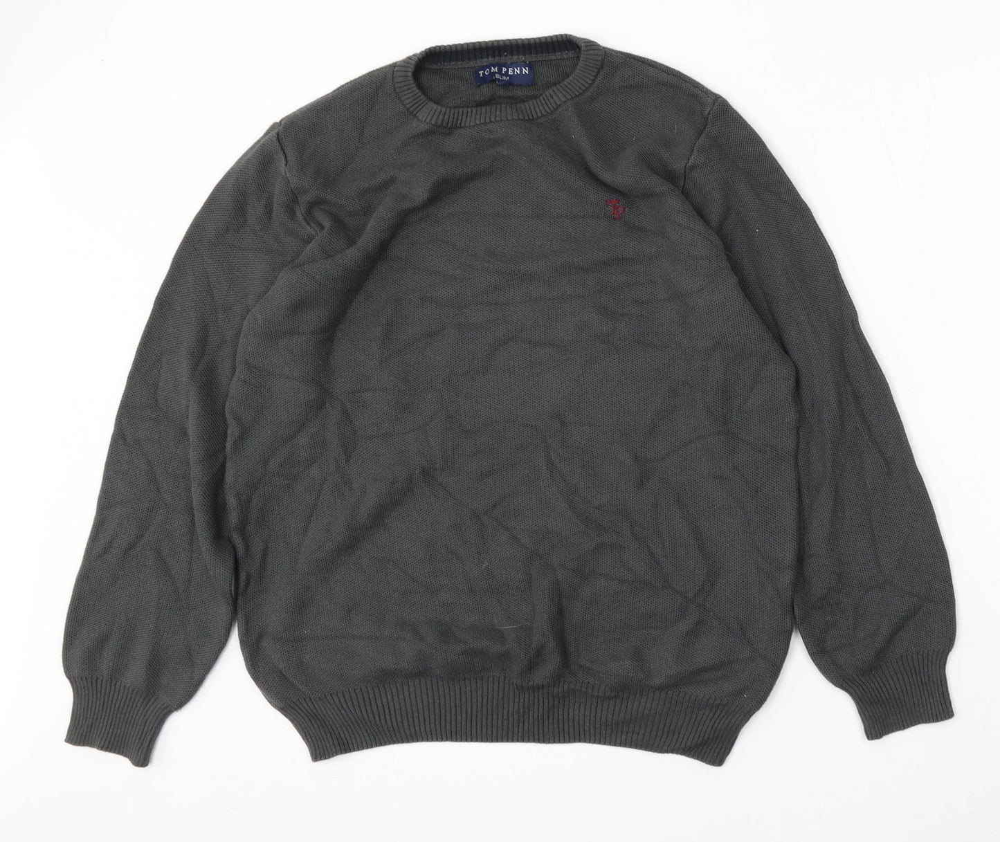 Tom Penn Mens Grey Round Neck  Polyester Pullover Jumper Size XL   - Slim fit