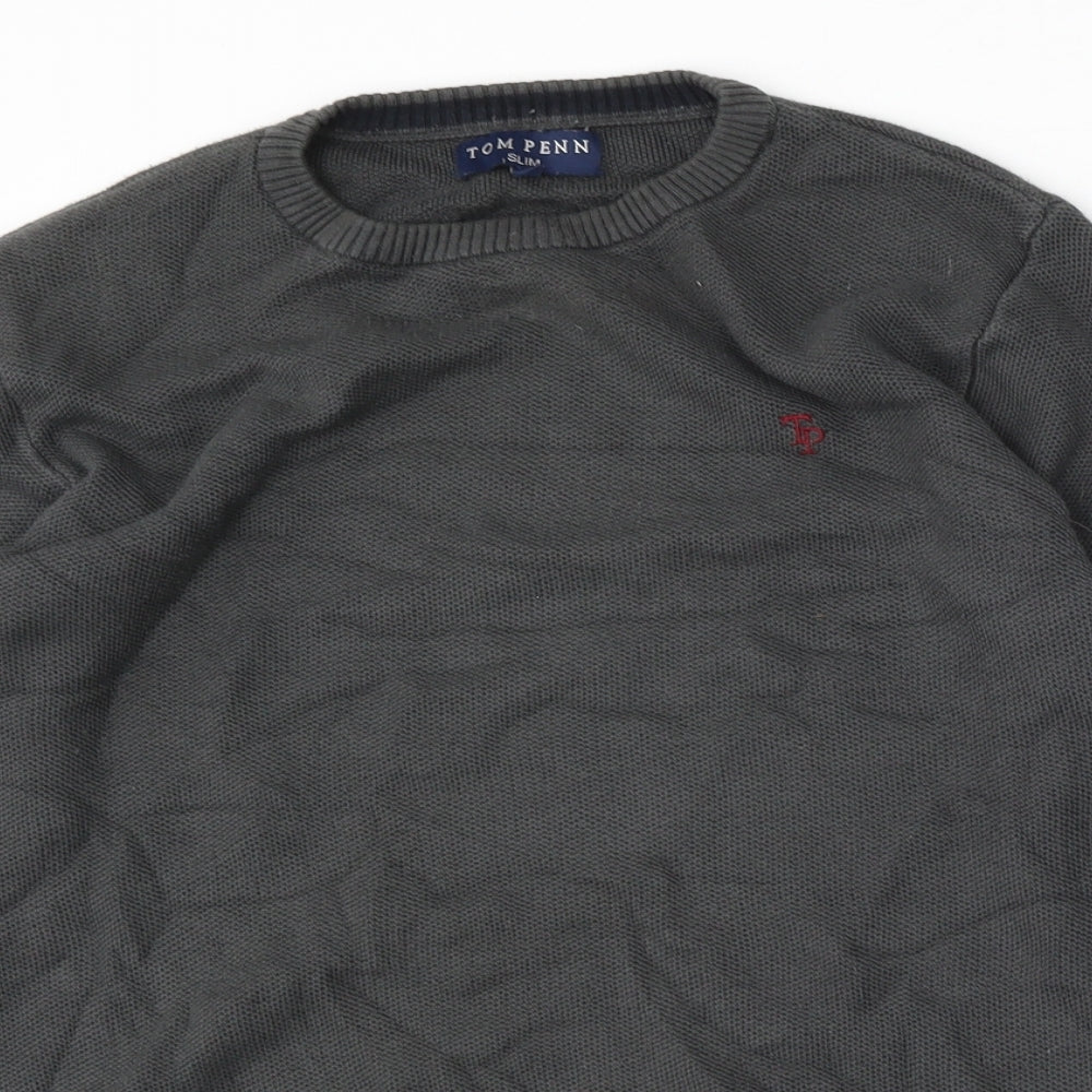 Tom Penn Mens Grey Round Neck  Polyester Pullover Jumper Size XL   - Slim fit