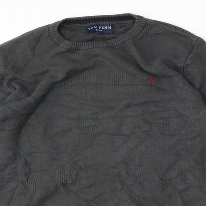 Tom Penn Mens Grey Round Neck  Polyester Pullover Jumper Size XL   - Slim fit