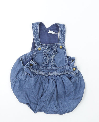 Mini Club Girls Blue  Cotton Dungaree Outfit/Set Size 3-6 Months