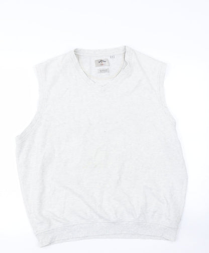 GALLAWAY Mens Beige  Cotton  T-Shirt Size M V-Neck