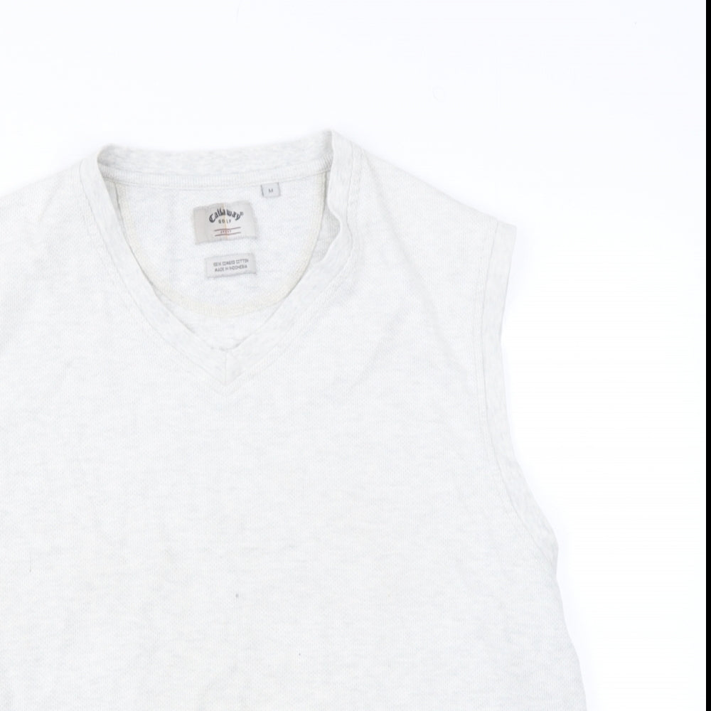 GALLAWAY Mens Beige  Cotton  T-Shirt Size M V-Neck