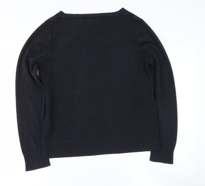Papya Womens Black Round Neck  Polyester Pullover Jumper Size 8