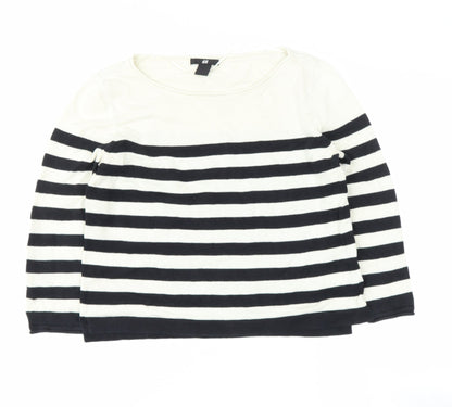 H&M Girls Blue Off the Shoulder Striped Cotton Pullover Jumper Size 9 Years