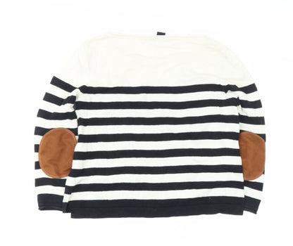 H&M Girls Blue Off the Shoulder Striped Cotton Pullover Jumper Size 9 Years