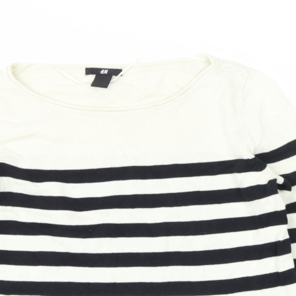 H&M Girls Blue Off the Shoulder Striped Cotton Pullover Jumper Size 9 Years