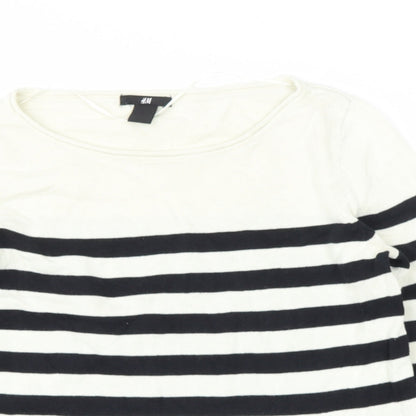 H&M Girls Blue Off the Shoulder Striped Cotton Pullover Jumper Size 9 Years