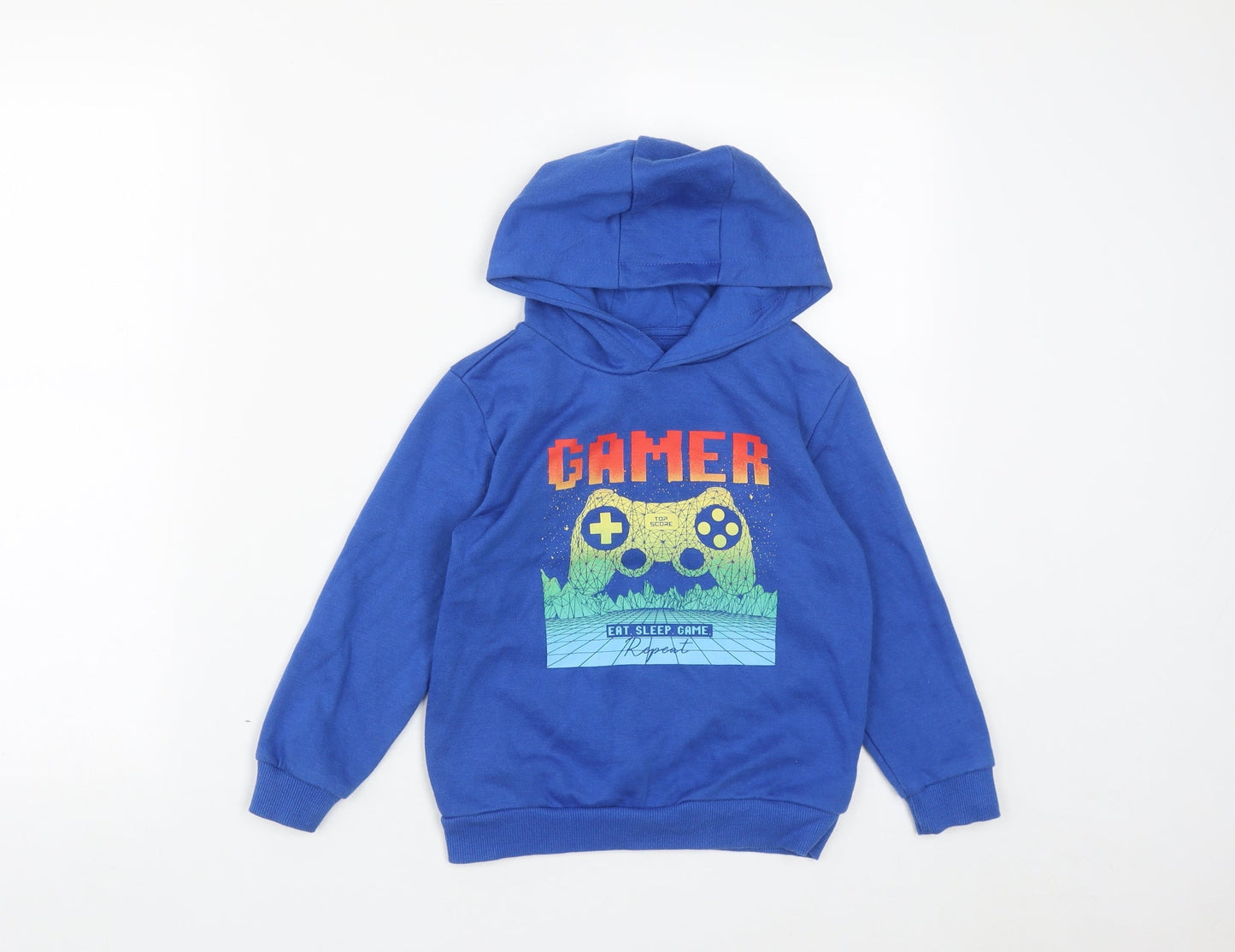 Dunnes Stores Boys Blue  Cotton Pullover Hoodie Size 5-6 Years   - Gamer