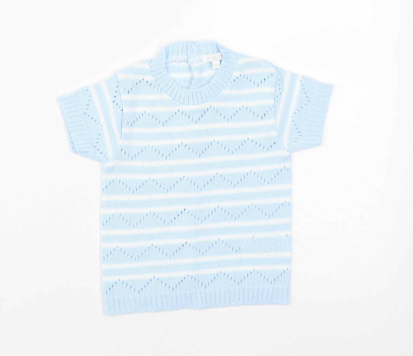Zip Zap Baby Blue Striped Acrylic Pullover Jumper Size 9-12 Months  Button