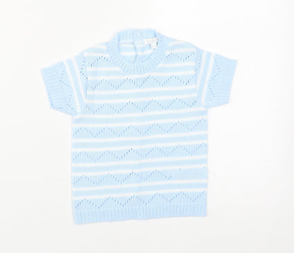 Zip Zap Baby Blue Striped Acrylic Pullover Jumper Size 9-12 Months  Button