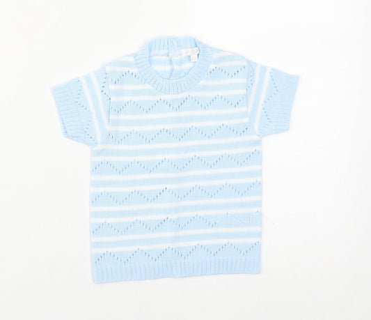 Zip Zap Baby Blue Striped Acrylic Pullover Jumper Size 9-12 Months  Button