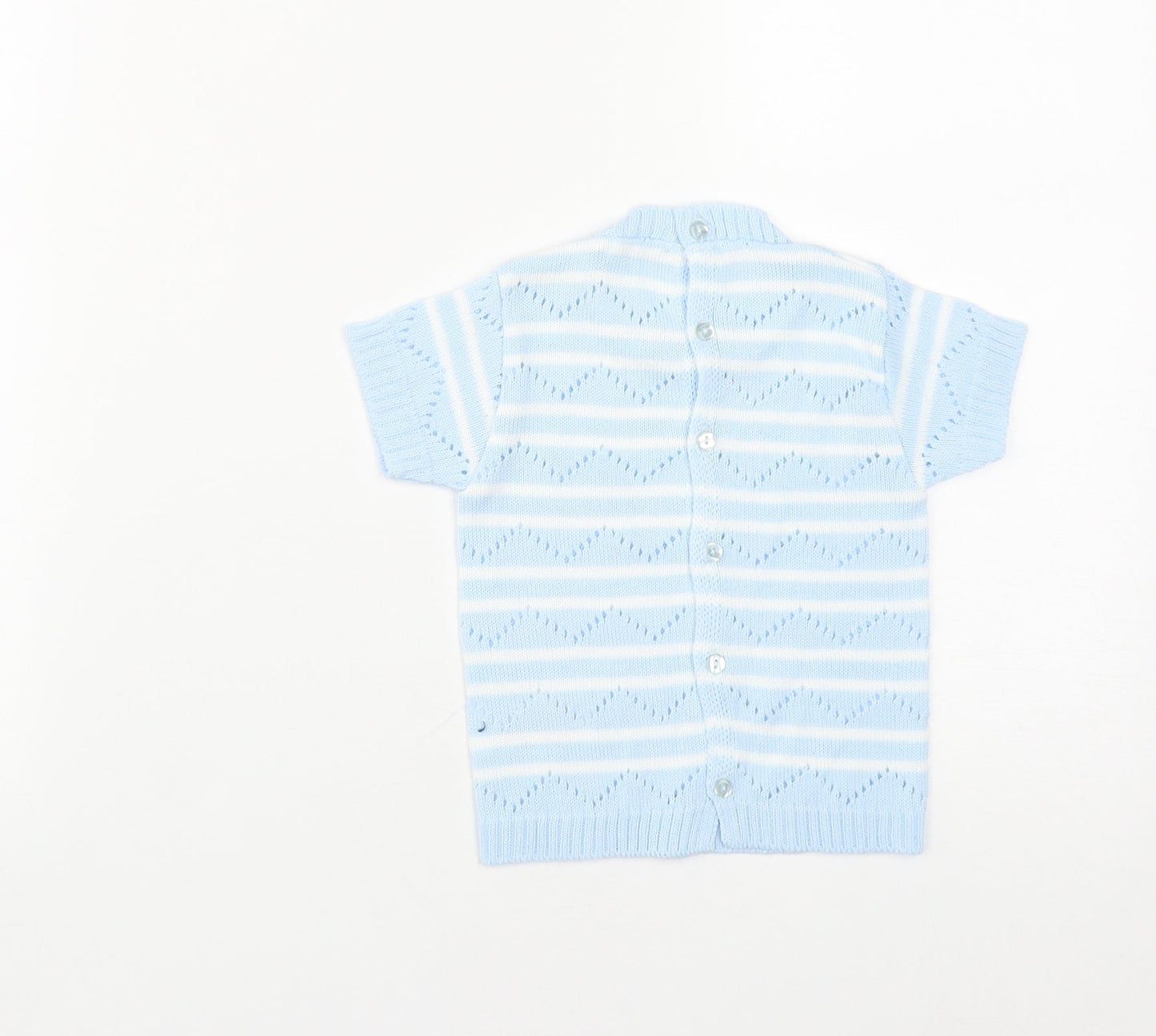 Zip Zap Baby Blue Striped Acrylic Pullover Jumper Size 9-12 Months  Button