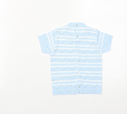 Zip Zap Baby Blue Striped Acrylic Pullover Jumper Size 9-12 Months  Button