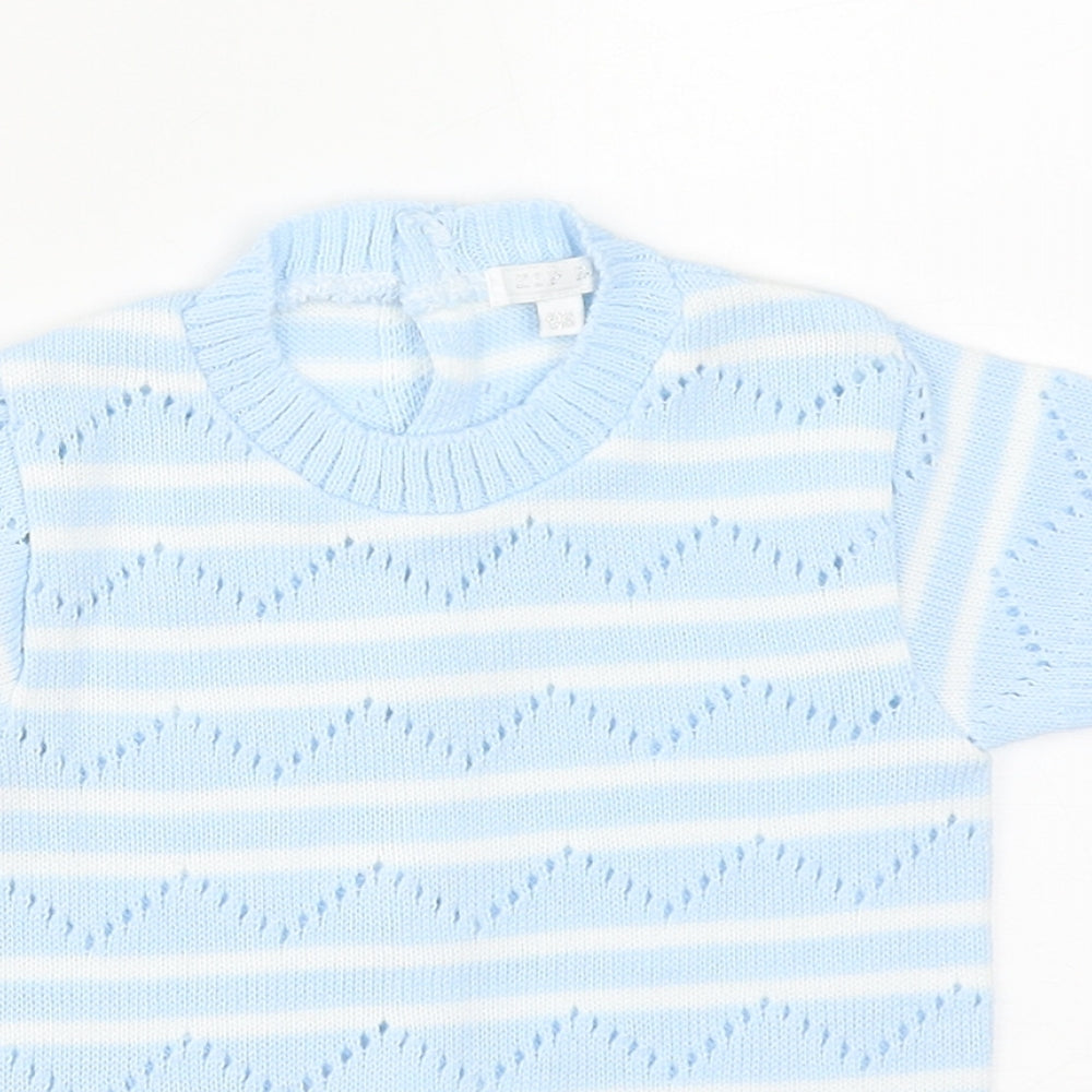 Zip Zap Baby Blue Striped Acrylic Pullover Jumper Size 9-12 Months  Button