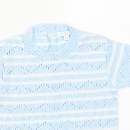 Zip Zap Baby Blue Striped Acrylic Pullover Jumper Size 9-12 Months  Button