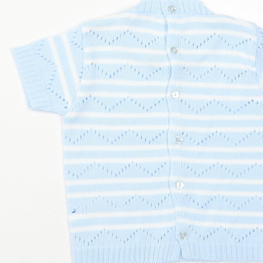 Zip Zap Baby Blue Striped Acrylic Pullover Jumper Size 9-12 Months  Button