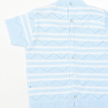 Zip Zap Baby Blue Striped Acrylic Pullover Jumper Size 9-12 Months  Button